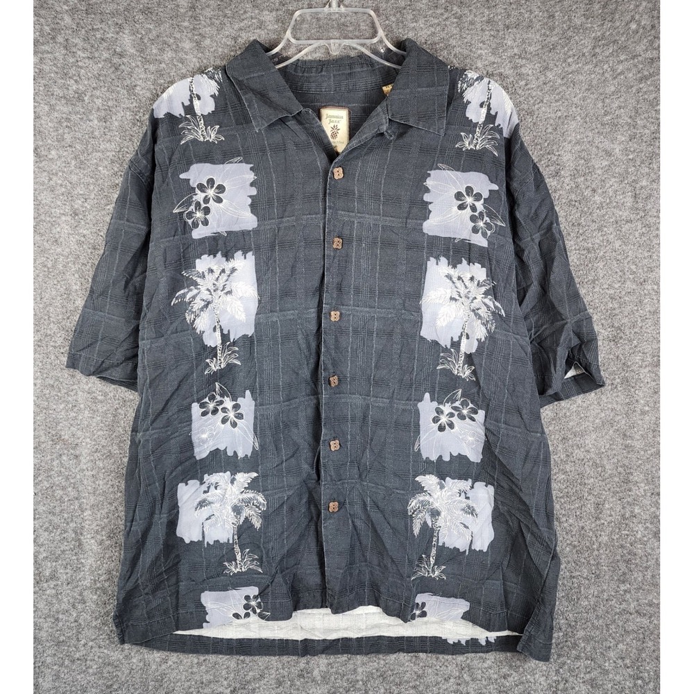 Jamaica Jaxx Button Up Shirt Men XL BL Silk Tropical Palm Tree Camp Short Sleeve